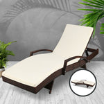 Gardeon Sun Lounge Wicker Lounger Outdoor Furniture Beach Chair Patio Adjustable Cushion Brown - Flea Market