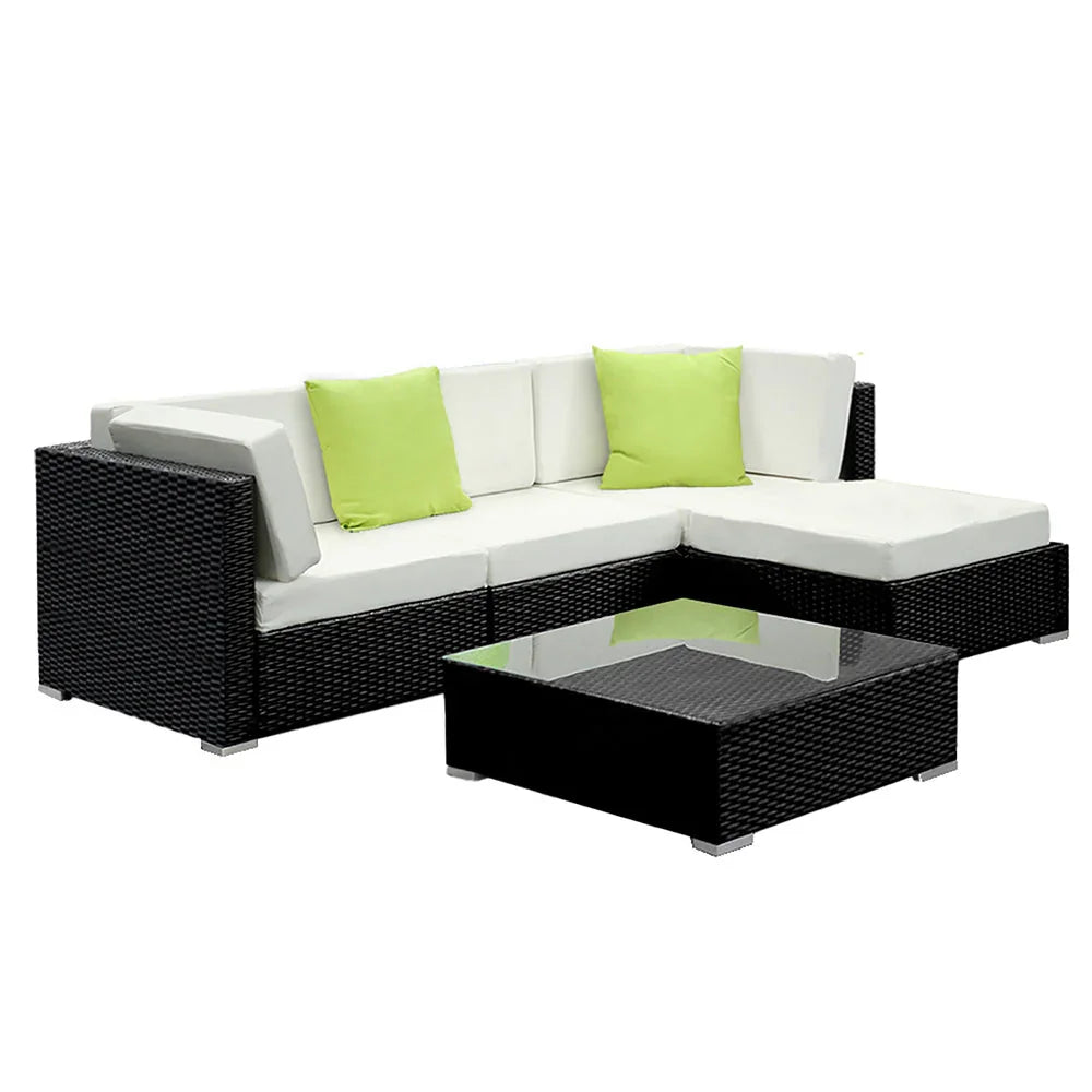 5-Piece Outdoor Sofa Set Wicker Couch Lounge Setting 4 Seater - Flea Market