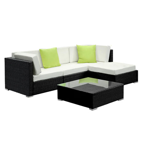 5-Piece Outdoor Sofa Set Wicker Couch Lounge Setting 4 Seater - Flea Market