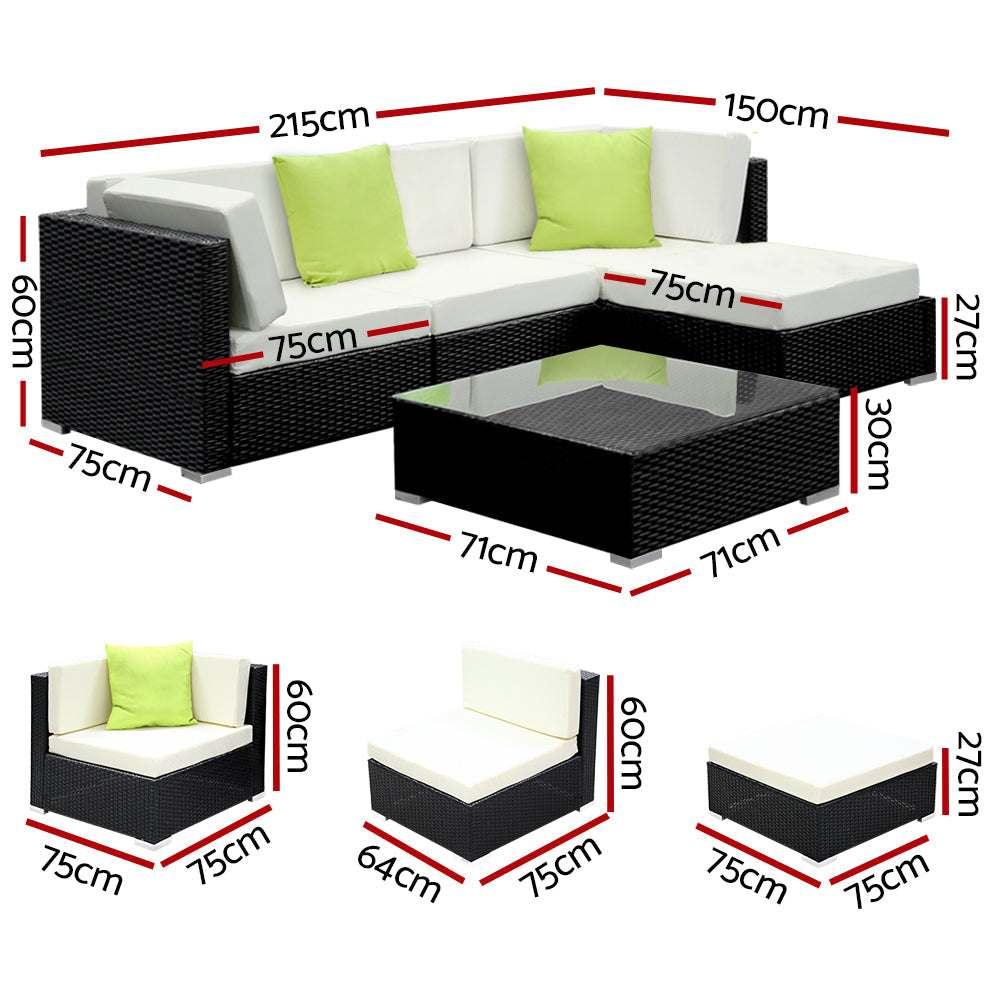 5-Piece Outdoor Sofa Set Wicker Couch Lounge Setting 4 Seater - Flea Market