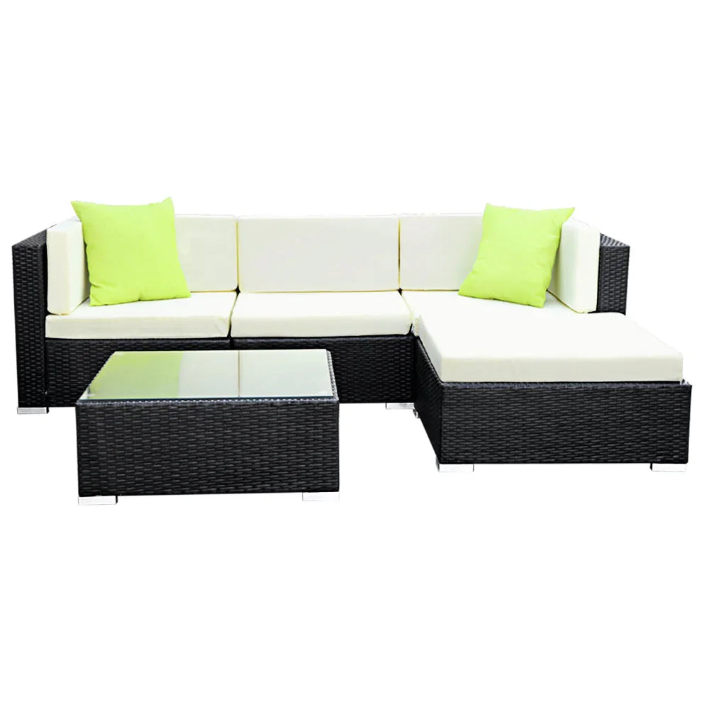 5-Piece Outdoor Sofa Set Wicker Couch Lounge Setting 4 Seater - Flea Market