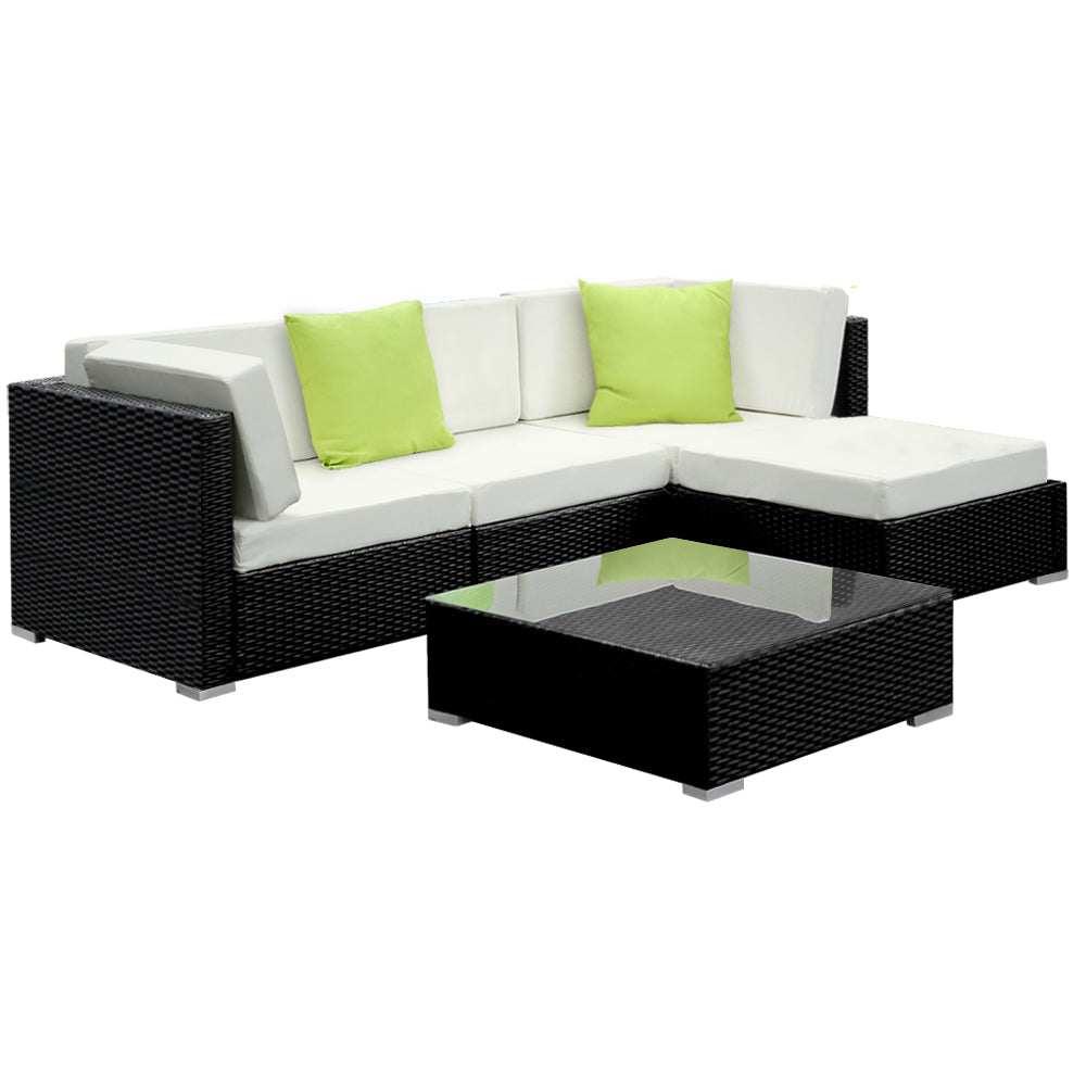 5-Piece Outdoor Sofa Set Wicker Couch Lounge Setting 4 Seater - Flea Market