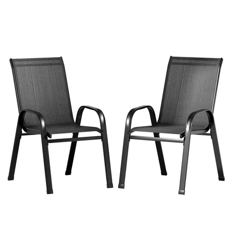 2PC Outdoor Dining Chairs Stackable Lounge Chair Patio Furniture Black - Flea Market