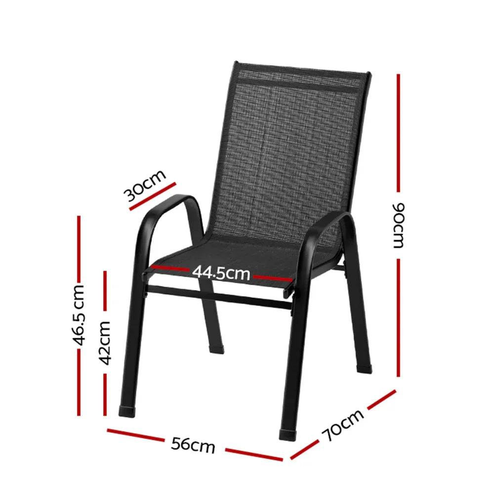 2PC Outdoor Dining Chairs Stackable Lounge Chair Patio Furniture Black - Flea Market