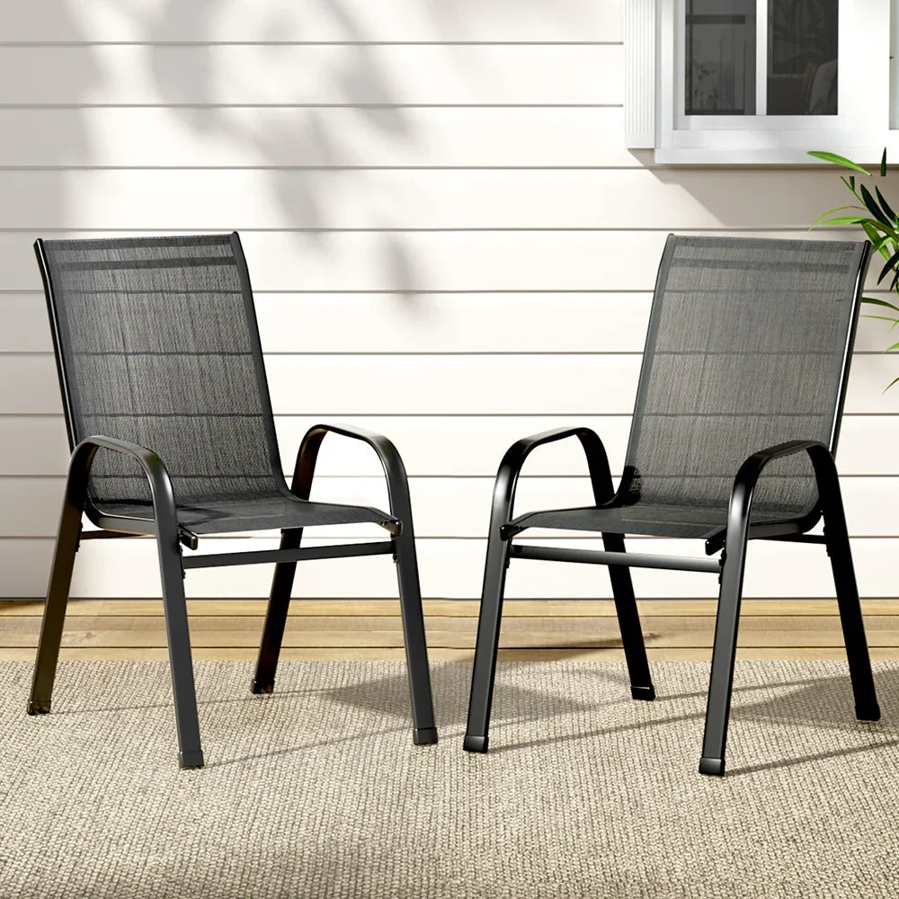 2PC Outdoor Dining Chairs Stackable Lounge Chair Patio Furniture Black - Flea Market