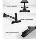 Flat weight bench with strong steel frame, powder coated finish, and capped feet for protection
