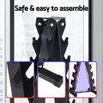 Black metal dumbbell rack with hooks and rubber feet, safe and easy to assemble