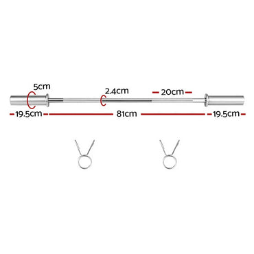 120cm chrome dumbbell bar with measurements and two spring collars for weightlifting
