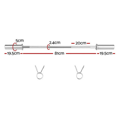 120cm chrome dumbbell bar with measurements and two spring collars for weightlifting