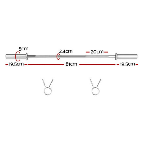120cm chrome dumbbell bar with measurements and two spring collars for weightlifting