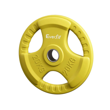 Yellow Everfit 20kg weight plate with three grip holes and metal center ring