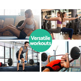 Collage of diverse gym workouts: woman doing Russian twists, two women squatting with weights, man deadlifting and man bench pressing