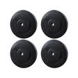 Set of four black 10kg rubber weight plates for gym barbell lifting