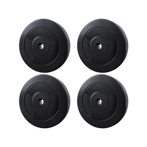 Set of four black 10kg rubber weight plates for gym barbell lifting