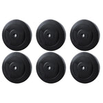 Set of six black 10kg weight plates for gym and strength training