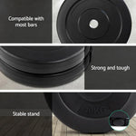 Black 10kg weight plates with features: compatible with most bars, strong and tough, stable stand on wood floor
