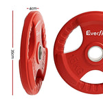 Red Everfit 15kg weight plate with ergonomic grips and metal center ring, 35cm diameter