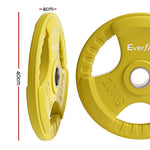 Yellow Everfit 20kg weight plates with ergonomic handles, 40cm diameter and 4cm thickness