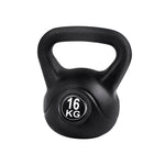 Black 16kg kettlebell with wide handle on white background