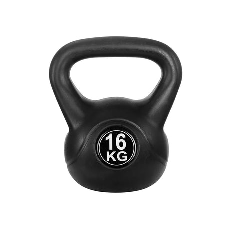 Black 16 kg kettlebell weight with ergonomic handle for strength training