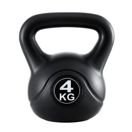 Black 4 kg kettlebell with thick handle isolated on white background