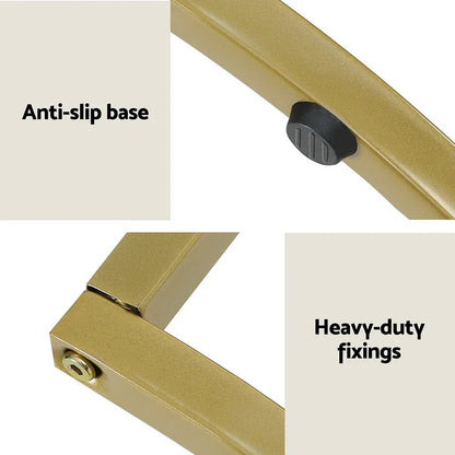 Gold metal furniture frame with anti-slip base and heavy-duty fixings close-up
