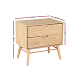 Light wood 2-drawer bedside table with splayed legs, dimensions: 60x40x58 cm