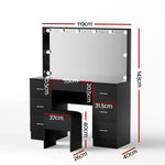 Dressing Table Black with 10 LED Bulbs & Stool - Artiss Vanity Desk