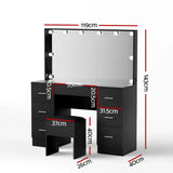 Dressing Table Black with 10 LED Bulbs & Stool - Artiss Vanity Desk