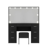 Dressing Table Black with 10 LED Bulbs & Stool - Artiss Vanity Desk