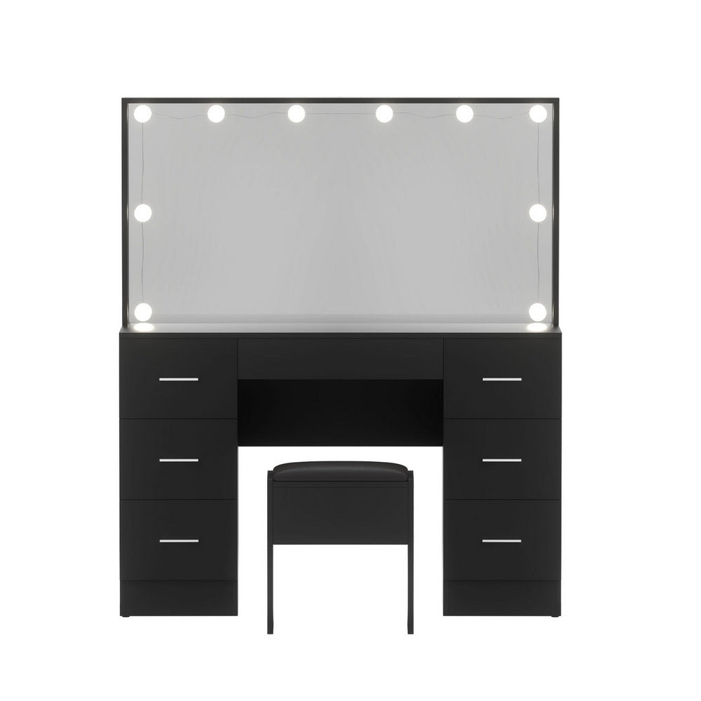 Dressing Table Black with 10 LED Bulbs & Stool - Artiss Vanity Desk