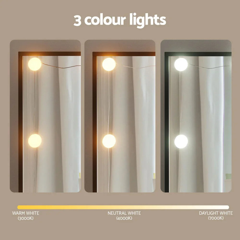 Dressing Table Black with 10 LED Bulbs & Stool - Artiss Vanity Desk