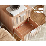 Wooden bedside table with open pull-out drawer, labeled dimensions 29x32x10cm