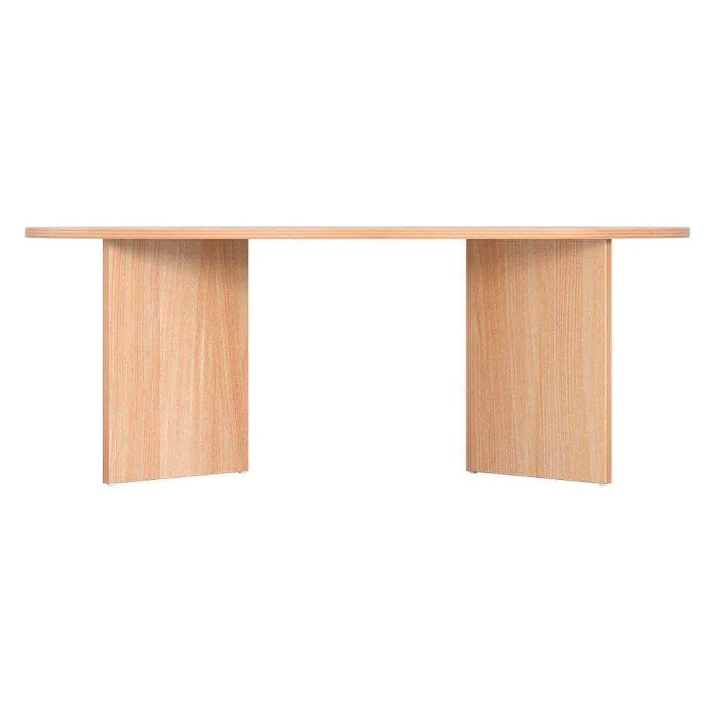 Modern light wood rectangular coffee table with minimalist panel legs