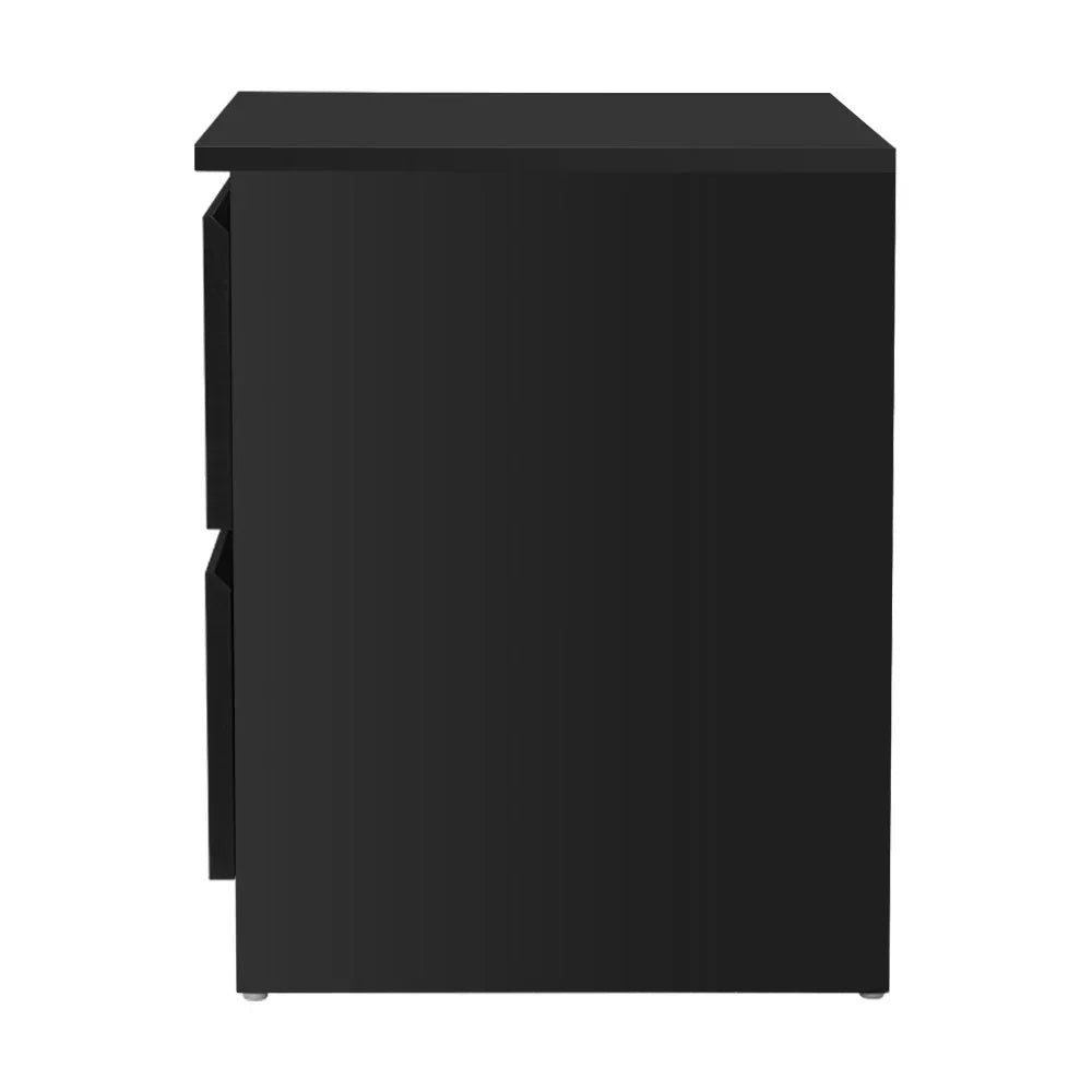 Side view of a modern black dresser with clean, minimalist lines on a white background.