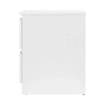 Modern white cabinet with two vertically aligned handles, side view, minimalistic design
