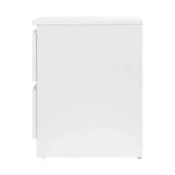 Modern white cabinet with two vertically aligned handles, side view, minimalistic design