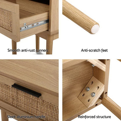 Wooden furniture details with anti-rust runners, anti-scratch feet, aluminium handle, reinforced structure