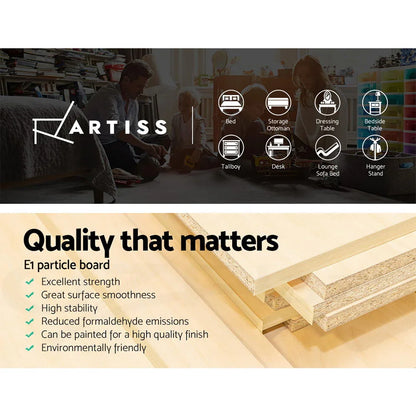 Artiss E1 particle board furniture, quality features, wood panels and family setting