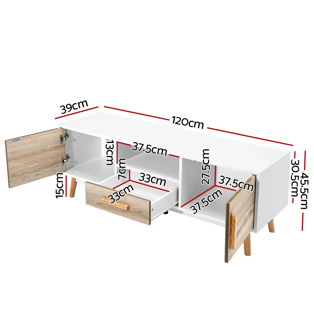 Artiss TV Cabinet Entertainment Unit 120cm Wood White Gino - Flea Market