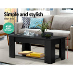 Black lift-top coffee table in modern living room, 45kg max weight, 42cm height, simple stylish design