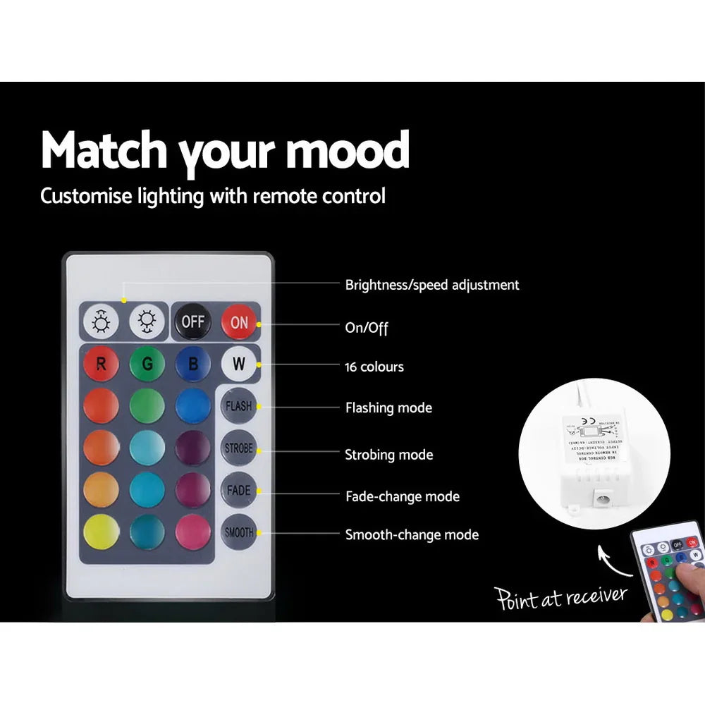 LED light remote control with color buttons and lighting modes, labeled for customization