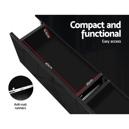 Black coffee table drawer with dimensions 40x25x12.5cm, anti-rust runners, compact design