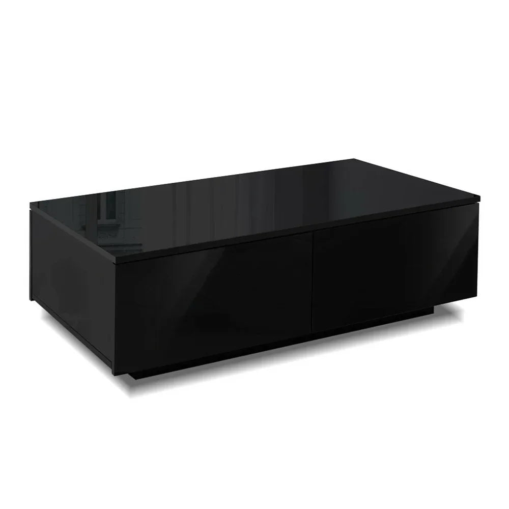 Modern black rectangular coffee table with glossy finish and clean lines