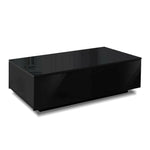 Modern black rectangular coffee table with glossy finish and clean lines