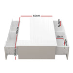 White coffee table with storage shelves, labeled measurements 95x60x30cm, 40x25x12.5cm compartments