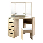 Corner Dressing Table 5 Drawers Oak with Stool - Artiss Vanity Desk