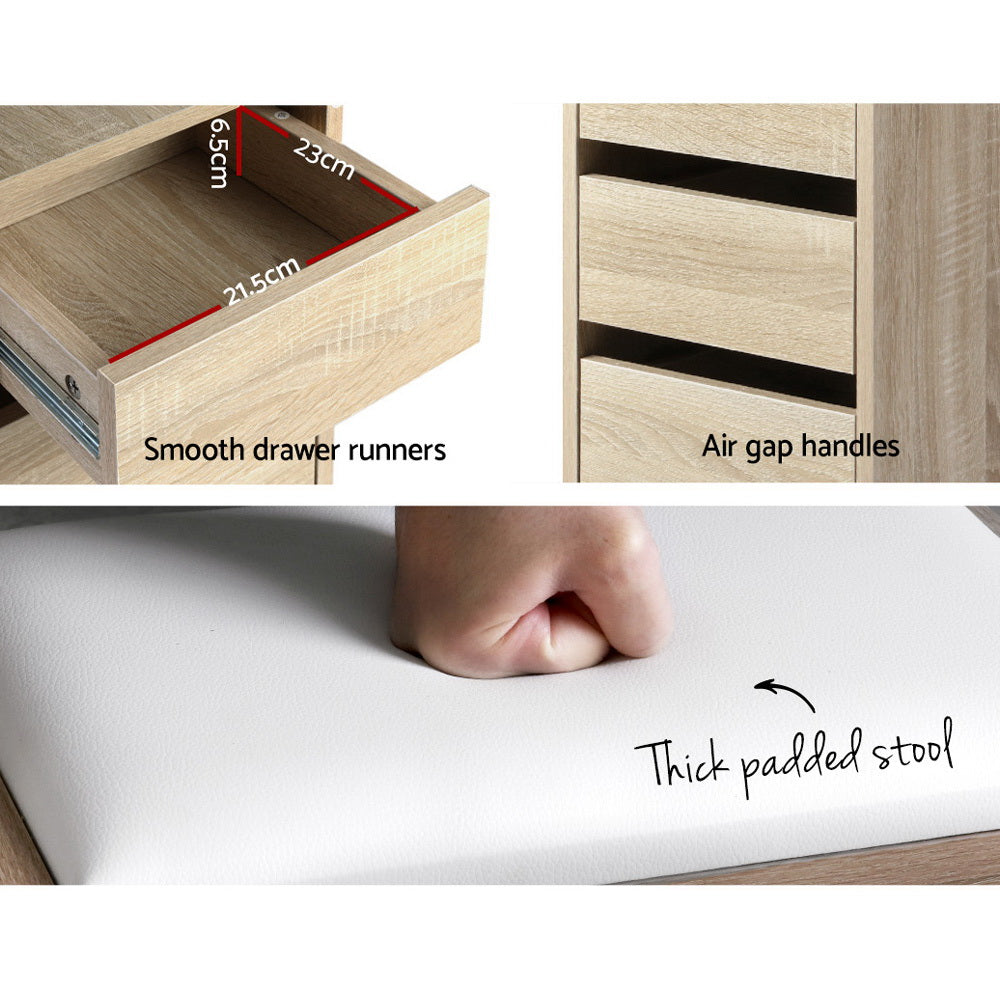 Corner Dressing Table 5 Drawers Oak with Stool - Artiss Vanity Desk