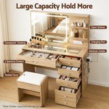 Dressing Table LED Vanity Desk Wood with Stool - Artiss Makeup Mirror