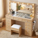 Dressing Table Wood with LED Bulbs & Stool - Artiss Vanity Desk